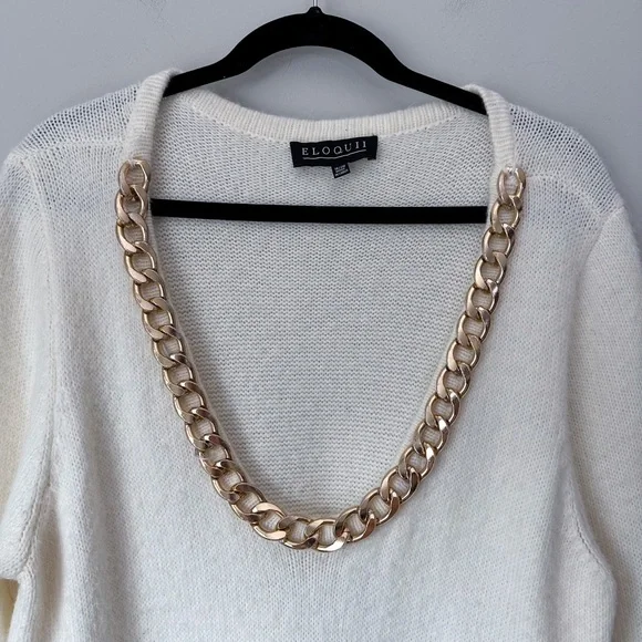 Eloquii Cream Sweater Dress with Gold Chain Trim - Picture 5 of 6